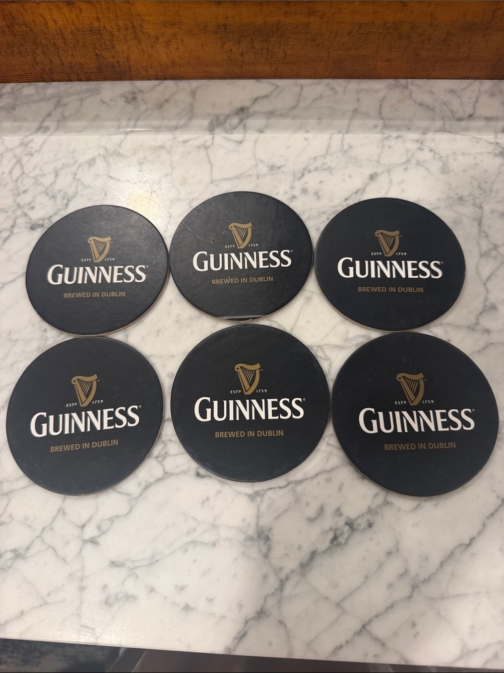 Guinness Black and Gold Round Logo Coasters, Set of 6